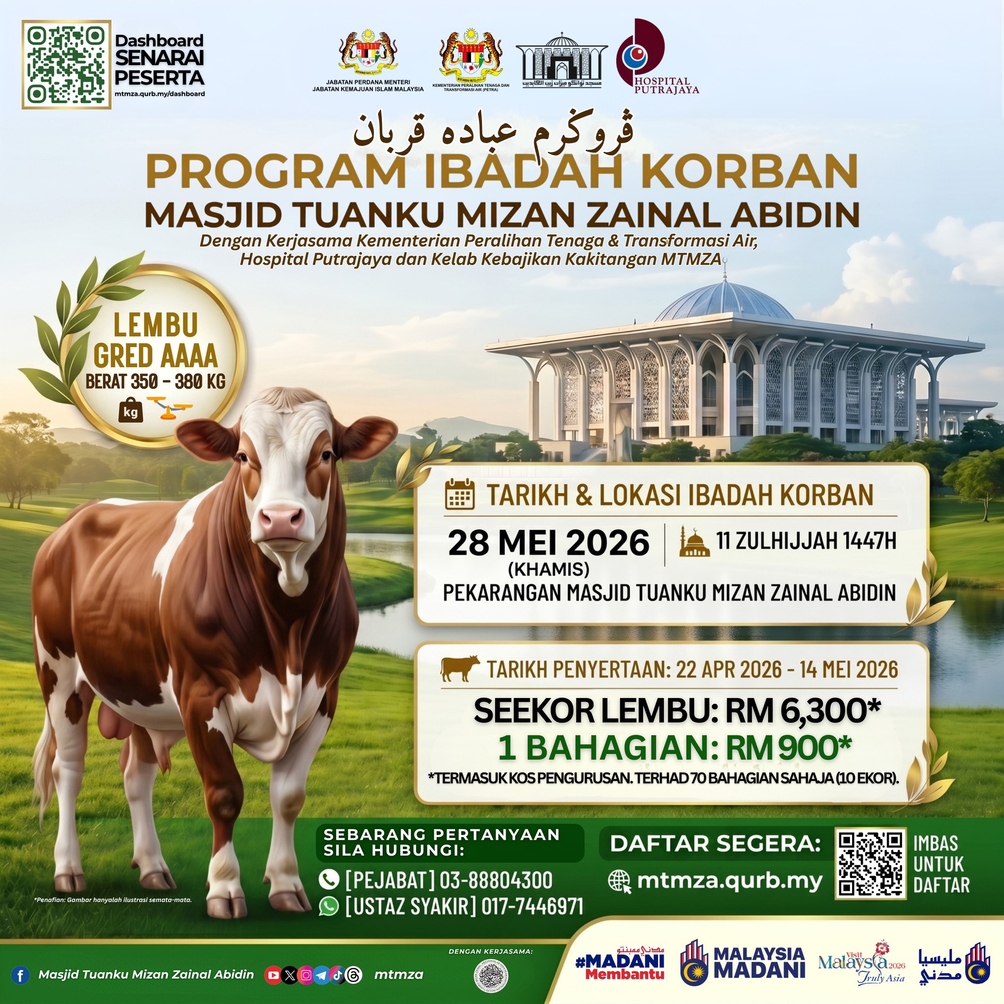 Program Ibadah Korban Masjid Tuanku Mizan Zainal Abidin 1447H/2026